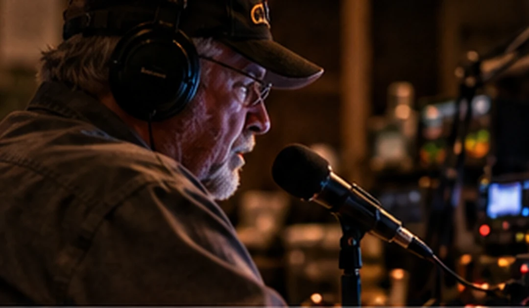 Conceptual amateur radio operator using a microphone